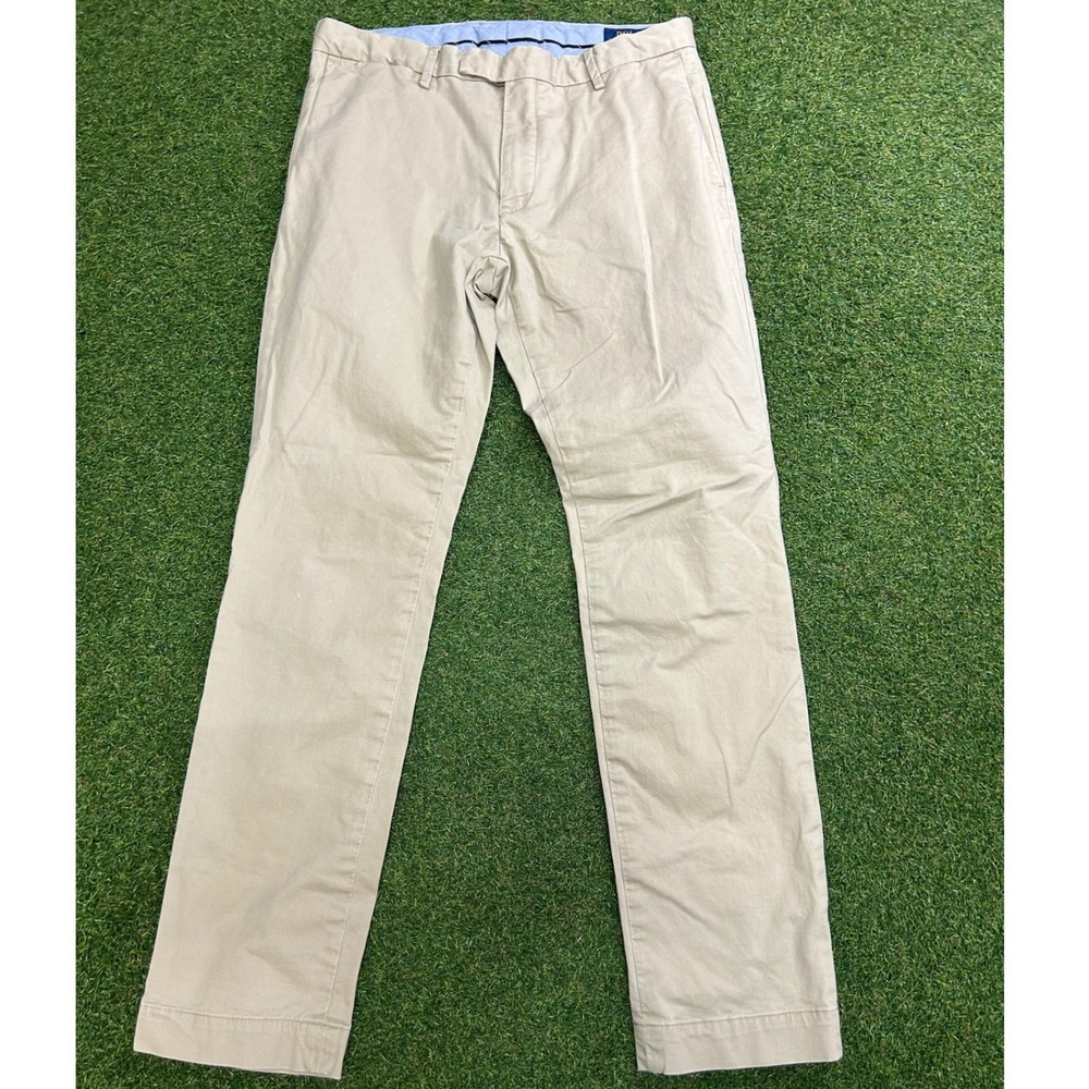 Polo Ralph Lauren Mens Slim Stretch Chino Pants Tan Khaki 32x32 (Fits 32x29)